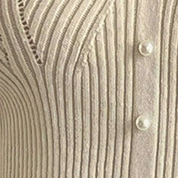 Beige Casual Women's Lace Patchwork V-Neck Fitted Knit Sweater - Picture 3 of 8